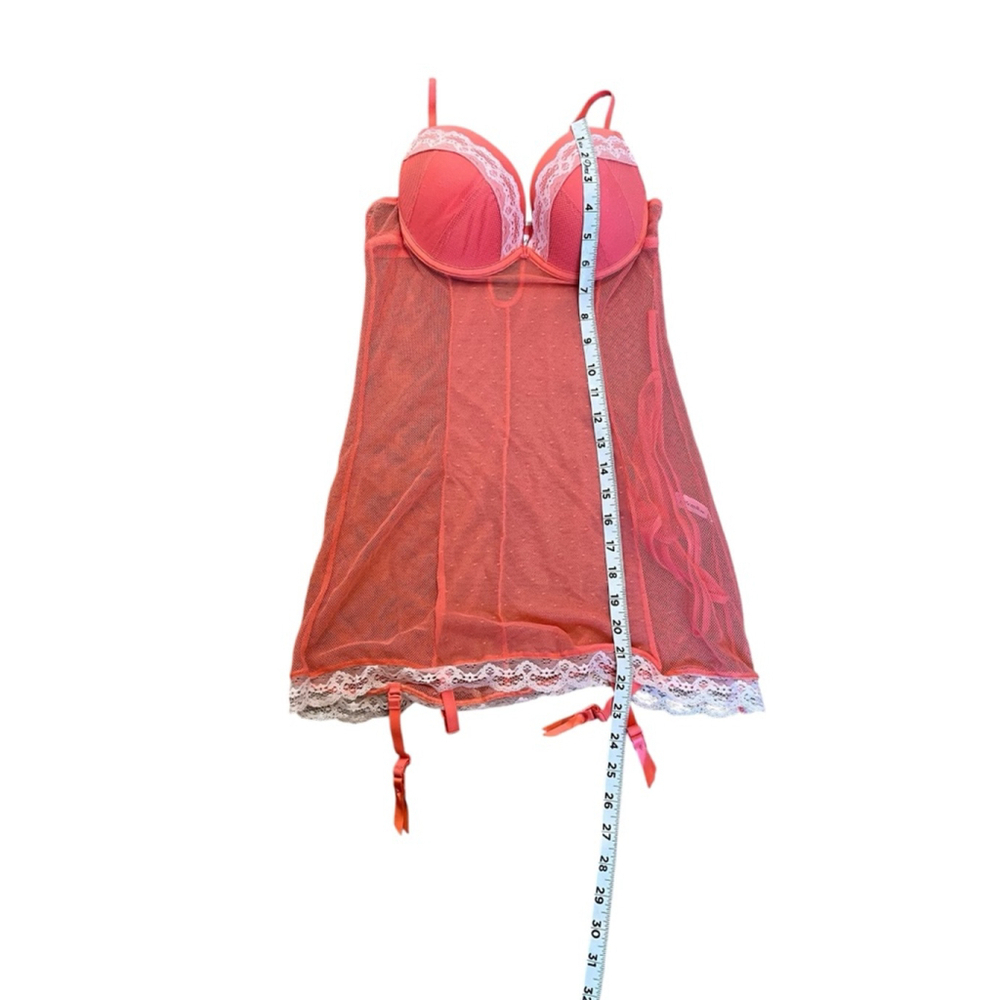 Women's Coral Chemise & Slip with White Lace Trim, Size M - Picture 6 of 10